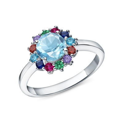 Серебряное кольцо с фианитами и топазами природными