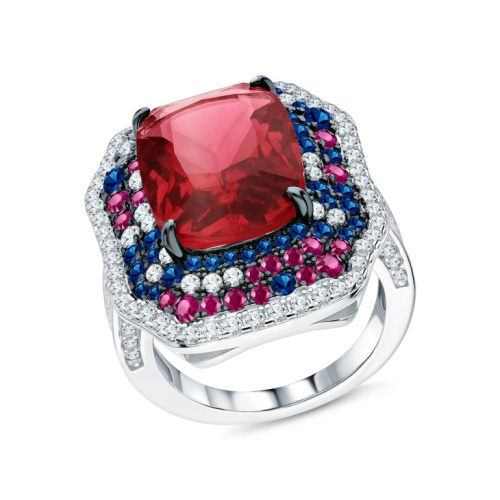 Серебряное кольцо с фианитами и алпанитом