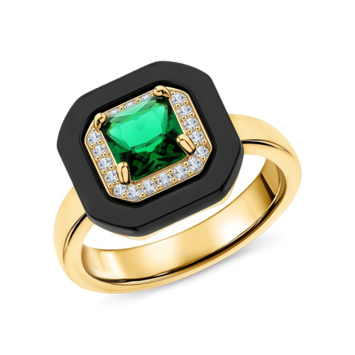 Серебряное кольцо с фианитами и керамикой