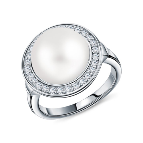 Серебряное кольцо с жемчугом природным и фианитами