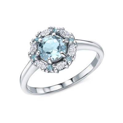 Серебряное кольцо с топазом природным и фианитами