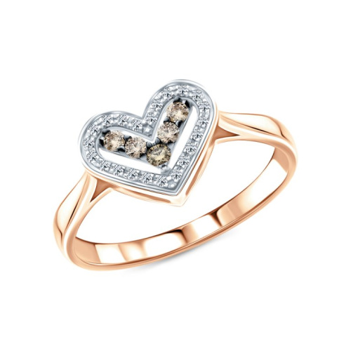 Золотое кольцо с бриллиантами и бриллиантами коньячными природными