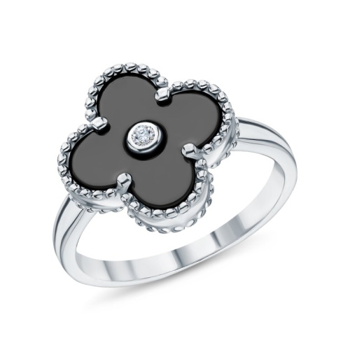 Серебряное кольцо с керамикой и фианитом