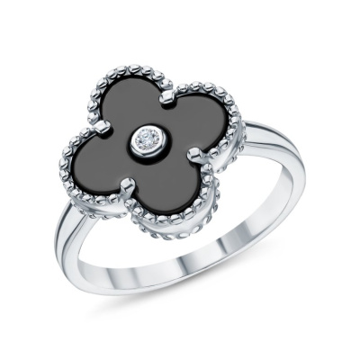 Серебряное кольцо с керамикой и фианитом