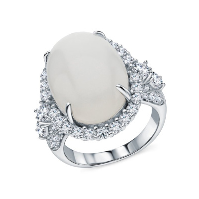 Серебряное кольцо с фианитами и халцедоном природным