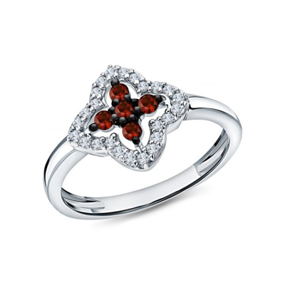 Серебряное кольцо с фианитами и гранатами природными