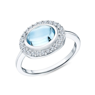 Серебряное кольцо с фианитами и топазами природными