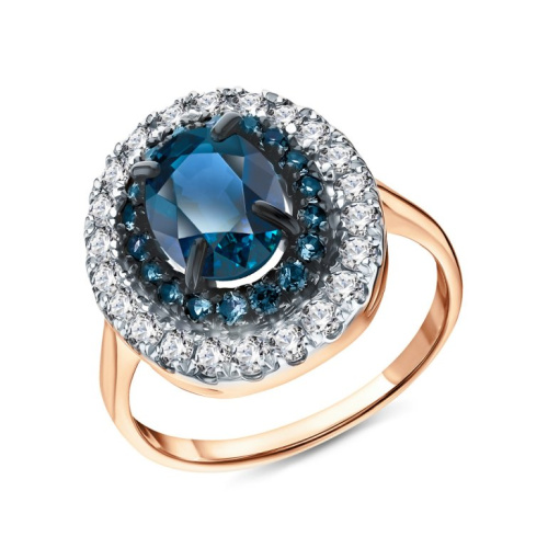 Золотое кольцо с фианитами и топазом природным