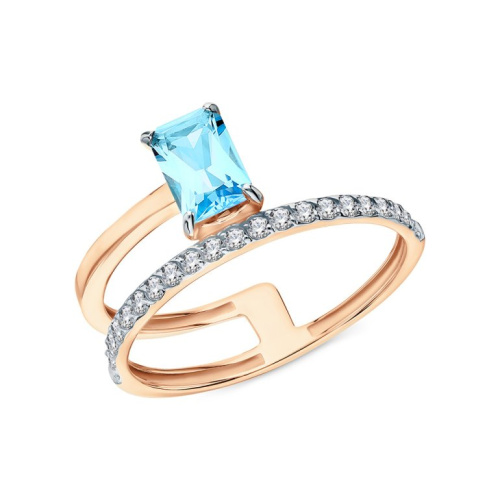 Золотое кольцо с фианитами и топазом природным