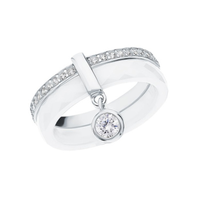 Серебряное кольцо с фианитами и керамикой