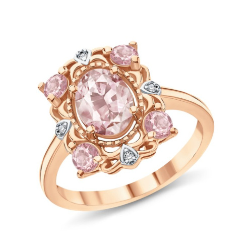 Серебряное кольцо с фианитами и морганитами природными