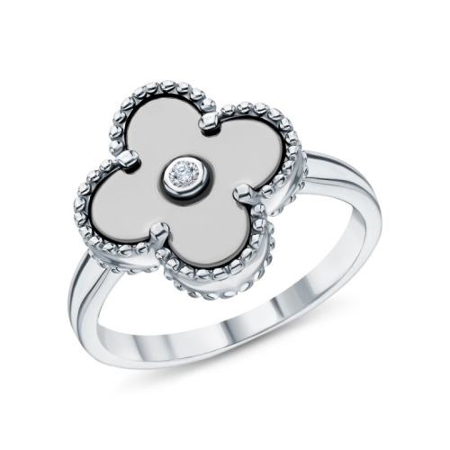 Серебряное кольцо с керамикой и фианитом