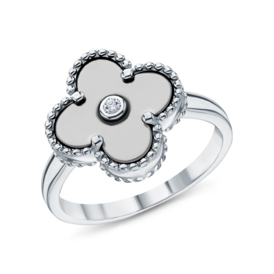 Серебряное кольцо с керамикой и фианитом