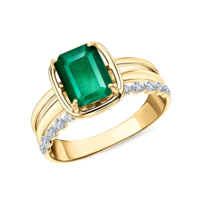 Золотое кольцо с бриллиантами природными и изумрудами природными