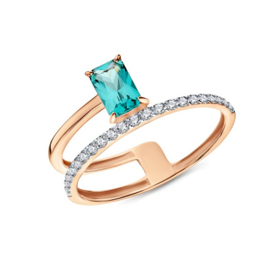 Золотое кольцо с фианитами и наноситалом турмалин параиба