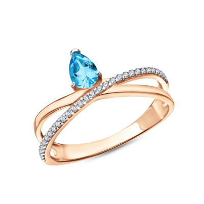 Золотое кольцо с фианитами и топазом природным