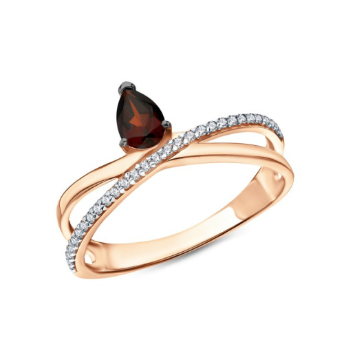 Золотое кольцо с природным гранатом и фианитами