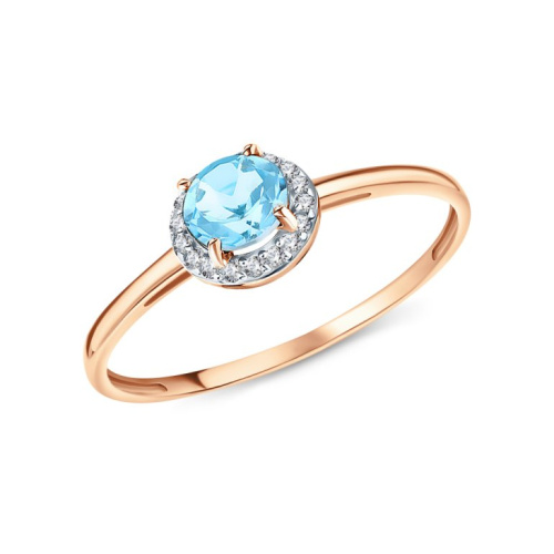 Золотое кольцо с фианитами и топазом природным