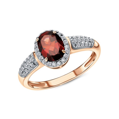 Золотое кольцо с фианитами и гранатами природными