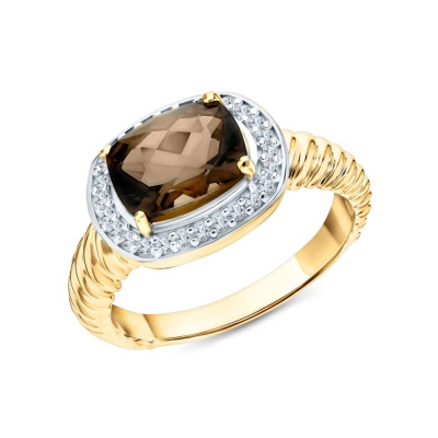 Серебряное кольцо с фианитами и кварцами природными