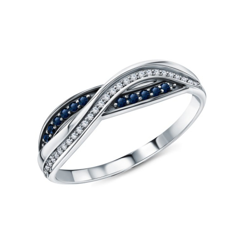 Золотое кольцо с бриллиантами природными и сапфирами природными