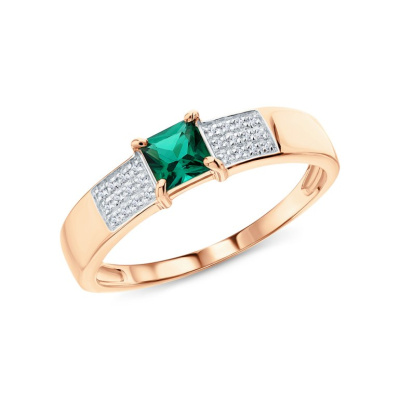 Золотое кольцо с бриллиантами природными и изумрудами выращенными