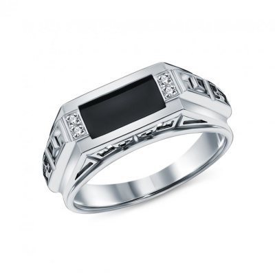 Серебряное кольцо с фианитами и имитацией оникса