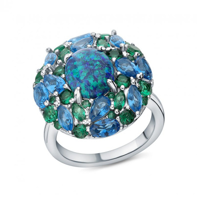 Серебряное кольцо с опалами синтетическими и алпанитом