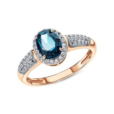 Золотое кольцо с фианитами и топазом природным