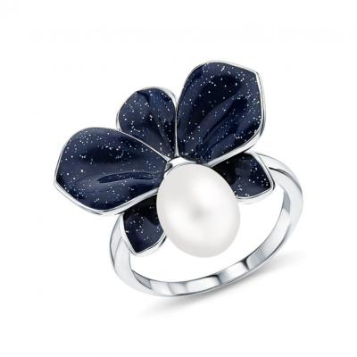 Серебряное кольцо с жемчугом и эмалью