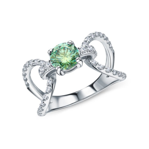 Серебряное кольцо с муассанитом параиба и фианитами