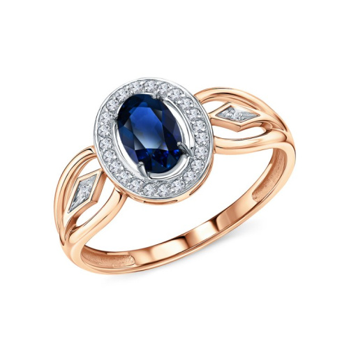 Золотое кольцо с бриллиантами природными и сапфирами природными