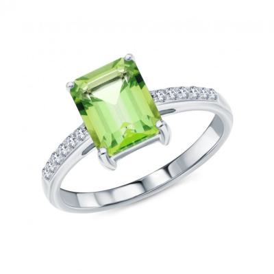 Серебряное кольцо с фианитами и кварцами природными