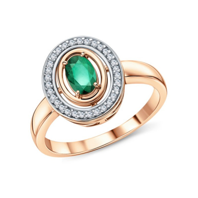 Золотое кольцо с бриллиантами природными и изумрудами природными