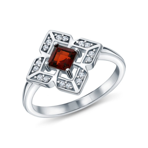Серебряное кольцо с гранатом и фианитами