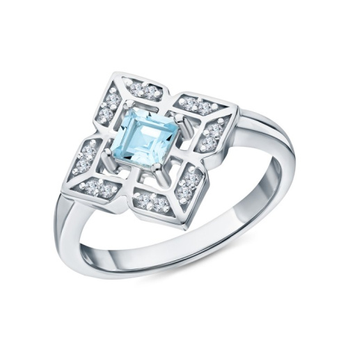 Серебряное кольцо с фианитами и топазами природными