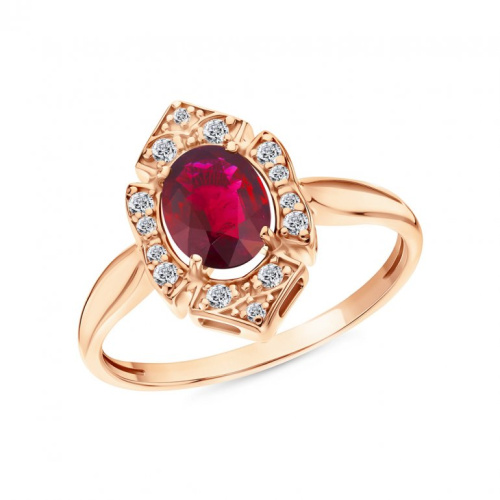 Серебряное кольцо с фианитами и рубином природным