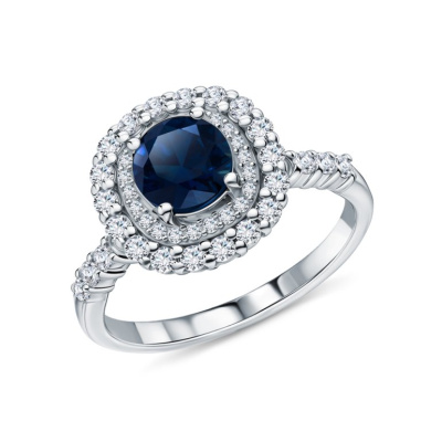 Серебряное кольцо с фианитами и сапфирами природными