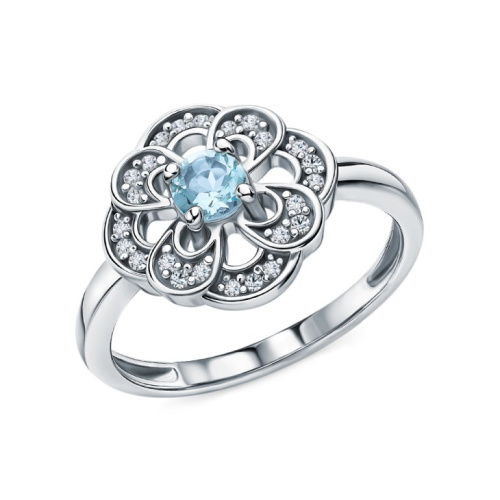 Серебряное кольцо с топазом и фианитами