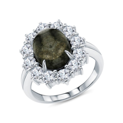 Серебряное кольцо с фианитами и лабрадоритами