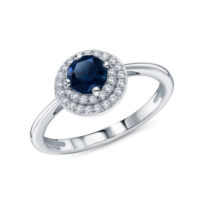 Серебряное кольцо с фианитами и сапфирами природными