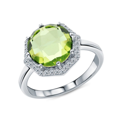 Серебряное кольцо с фианитами и кварцами природными