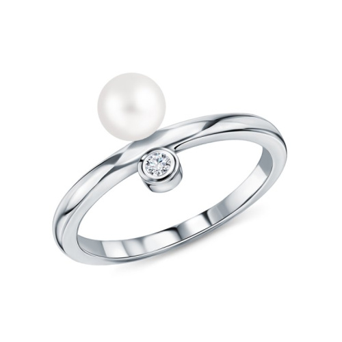 Серебряное кольцо с жемчугом и фианитами