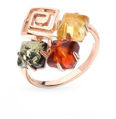 Серебряное кольцо с янтарем природным