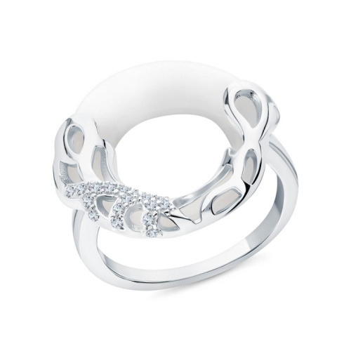 Серебряное кольцо с фианитами и керамикой