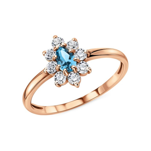 Золотое кольцо с фианитами и топазом природным