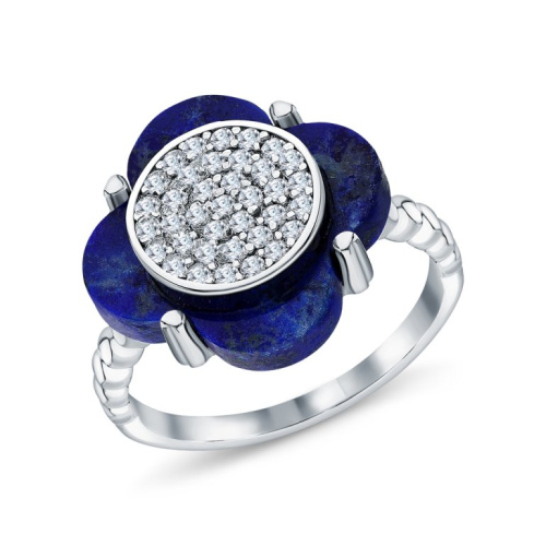 Серебряное кольцо с лазуритом и фианитами