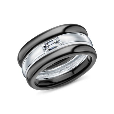 Серебряное кольцо с фианитами и керамикой