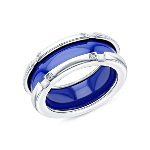 Серебряное кольцо с фианитами и керамикой