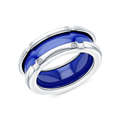 Серебряное кольцо с фианитами и керамикой